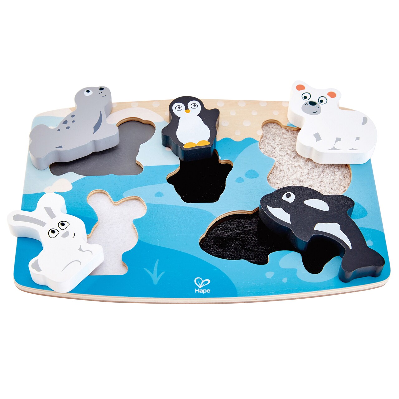 Hape: Polar Animal Tactile Puzzle - 6pc Wooden Sensory Toy, Discovery Optic Magic-Under Chunky Pieces Feel Like Animal Coats, Toddler & Kids Ages 2+